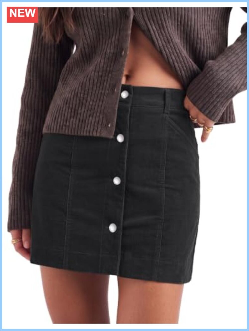 Corduroy Mini Skirt High Rise Button Fly Stretchy Fall Skirt